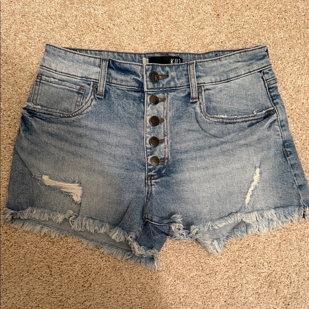 Kut from the Kloth Medium Blue High-Rise Distressed Denim Shorts